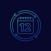 12 month icon with a calendar, linear design vector