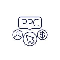 ppc, pay per click line icon on white vector
