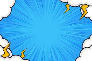Empty blue comic book page background in pop art style with clouds vector