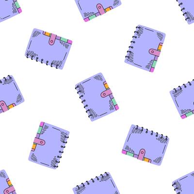flat style school and office supplies Illustration. Notepads, notebook seamless pattern. Back to School. School essential illustration.