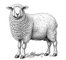 White Sheep farm hand drawn sketch illustration Farm animals vector