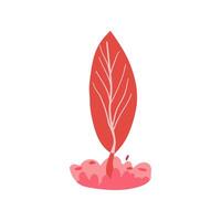Hand drawn tree with red cypress and grass. Simple design. Flat Clean and decorative. vector