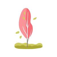 Hand drawn tree in pink and green leaves with autumn and spring themes. Simple design. Flat Birch. Icon. vector