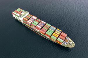 Aerial view of a container cargo ship on the sea. Cargo and shipping logistics business photo