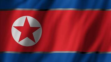 North Korean national flag featuring blue and white stripes and red star, patriotic concept. Democratic Peoples Republic of Korea Pyongyang regime flag fluttering in wind, 3D rendering photo