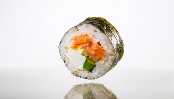 floating sushi roll with white background. isolated. photo