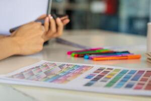 Smooth Focus, group of web designers are working together to develop mobile responsive website with UI UX Front End Designer Previewing. website designers in form of mobile applications with UI UX photo