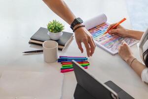 Smooth Focus, group of web designers are working together to develop mobile responsive website with UI UX Front End Designer Previewing. website designers in form of mobile applications with UI UX photo