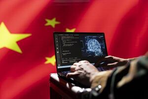 Developer working in China army making bot accounts on social networks using AI machine learning. Engineer working for Chinese military building artificial intelligence troll farms to spread lies photo