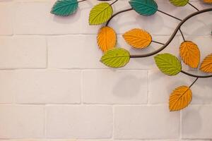 Smooth Focus, The white brick wall background is decorated with metal leaf as the interior.coffee shop to make it look attractive and have Copy Space on the wall for putting text and other designs. photo