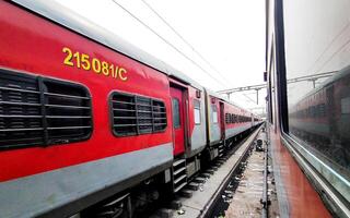 View of empty trains at New Delhi railway station in India photo