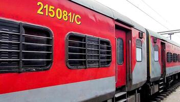 View of empty trains at New Delhi railway station in India photo