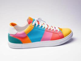 modern sports shoes, mixed colorful sneakers isolated on white background. photo