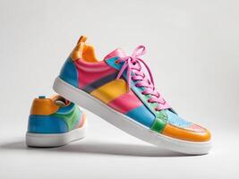 modern sports shoes, colorful sneakers isolated on white background. photo