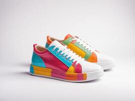 modern sports shoes, mixed colorful sneakers isolated on white background. photo