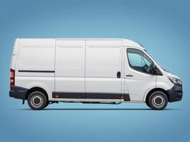 Delivery van. delivery service car isolated on blue background. photo