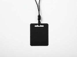 Black Paper Price Label With String Isolated on white background. photo