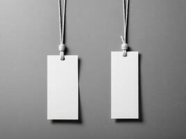 White Paper Price Label With String Isolated on gray background. photo
