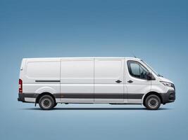 Delivery van. delivery service car isolated on blue background. photo