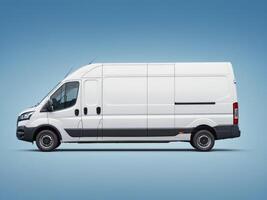Delivery van. delivery service car isolated on blue background. photo