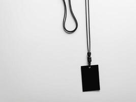 Black Paper Price Label With String Isolated on white background. photo