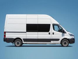 Delivery van. delivery service car isolated on blue background. photo
