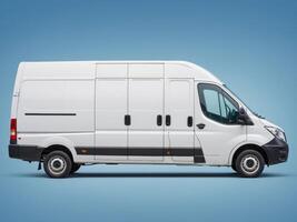 Delivery van. delivery service car isolated on blue background. photo