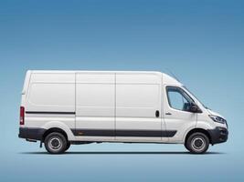 Delivery van. delivery service car isolated on blue background. photo