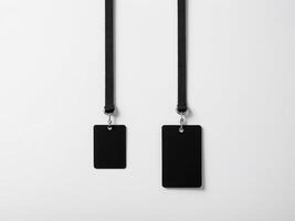 Black Paper Price Label With String Isolated on white background. photo