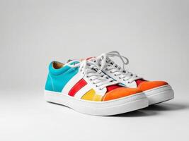 modern sports shoes, colorful sneakers isolated on white background. photo