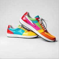 modern sports shoes, colorful sneakers isolated on white background. photo