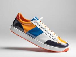 modern sports shoes, mixed white sneakers with colorful colors isolated on white background. photo