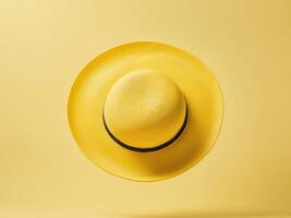 yellow beach hat isolated on yellow background. photo