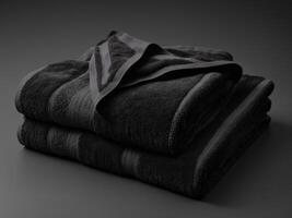 neatly folded black towel isolated on white background. photo