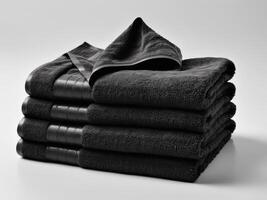 neatly folded black towel isolated on white background. photo