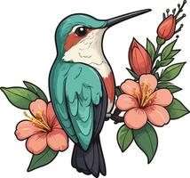 Flying humming bird is sit on branches vector