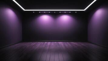 The interior of the auditorium is empty with purplish black walls and floors. photo