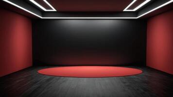 The interior of the empty auditorium with black and red walls and floors. photo