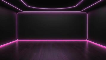 The interior of the auditorium is empty with the walls and floor decorated with pink neon lights. photo