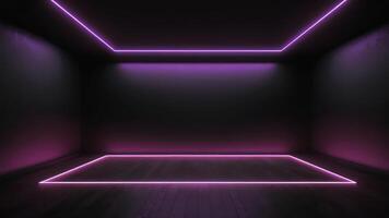 The interior of the auditorium is empty with the walls and floor decorated with pink neon lights. photo