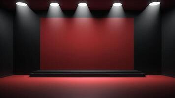 The interior of the empty auditorium with black and red walls and floors. photo