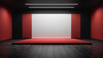 The interior of the empty auditorium with black and red walls and floors. photo