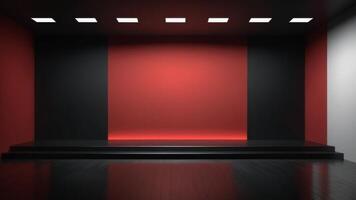The interior of the empty auditorium with black and red walls and floors. photo