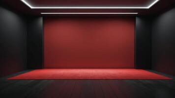 The interior of the empty auditorium with black and red walls and floors. photo