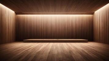 Interior of empty auditorium room with wooden walls and floor. photo