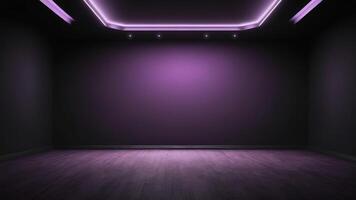The interior of the auditorium is empty with purplish black walls and floors. photo