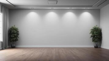 Interior of empty auditorium room with white walls and wooden floor. photo