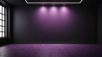 The interior of the auditorium is empty with purplish black walls and floors. photo