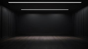 Interior of empty auditorium room with black walls and floor. photo