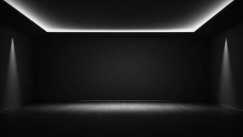 Interior of empty auditorium room with black walls and floor. photo